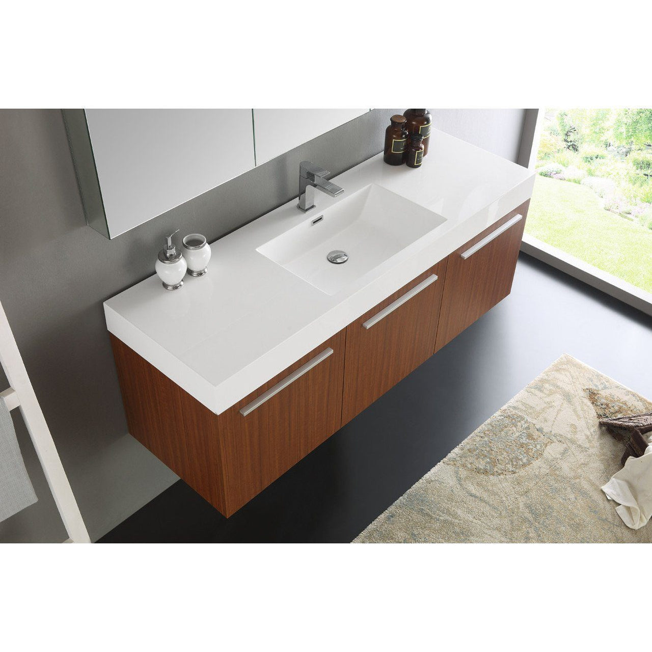 Fresca Vista 60" Teak Wall Hung Single Sink Modern Bathroom Vanity w/ Medicine Cabinet & Free Faucet Vanity Fresca 