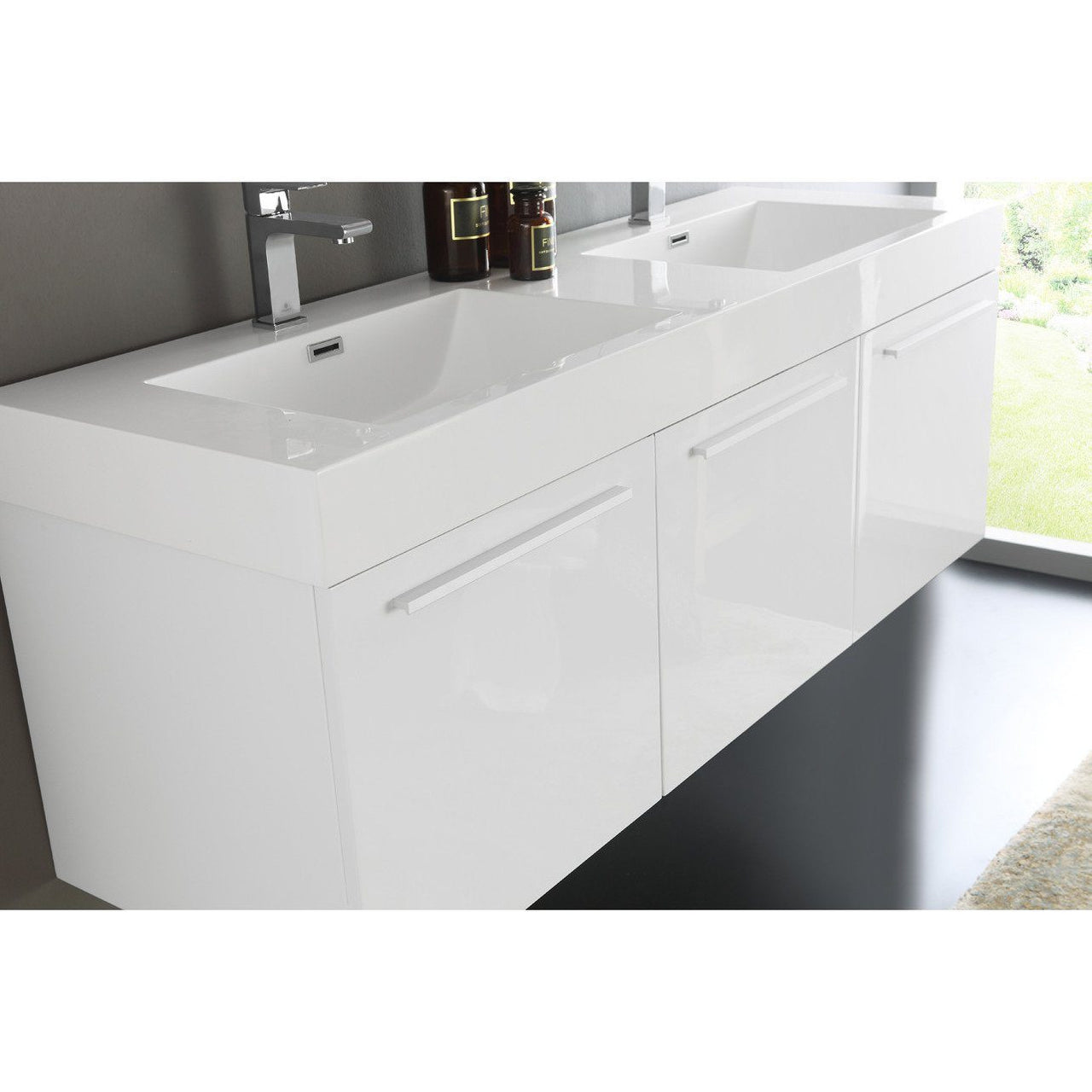 Fresca Vista 60" White Wall Hung Double Sink Modern Bathroom Vanity w/ Medicine Cabinet & Free Faucet Vanity Fresca 