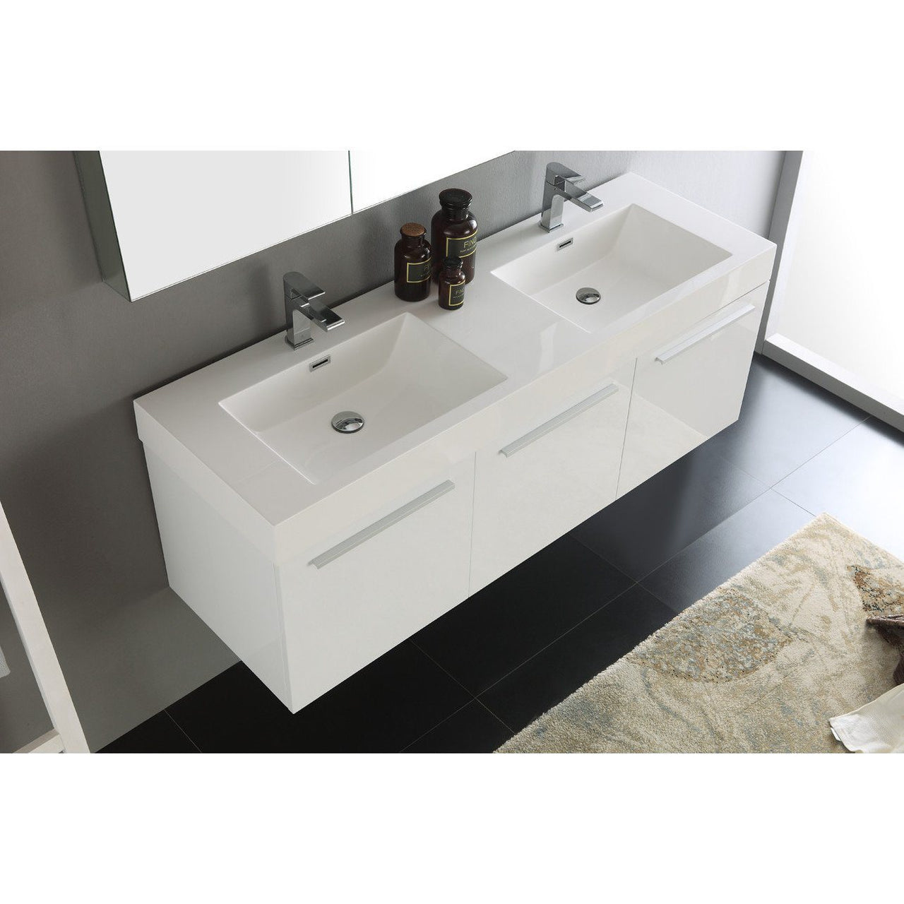 Fresca Vista 60" White Wall Hung Double Sink Modern Bathroom Vanity w/ Medicine Cabinet & Free Faucet Vanity Fresca 