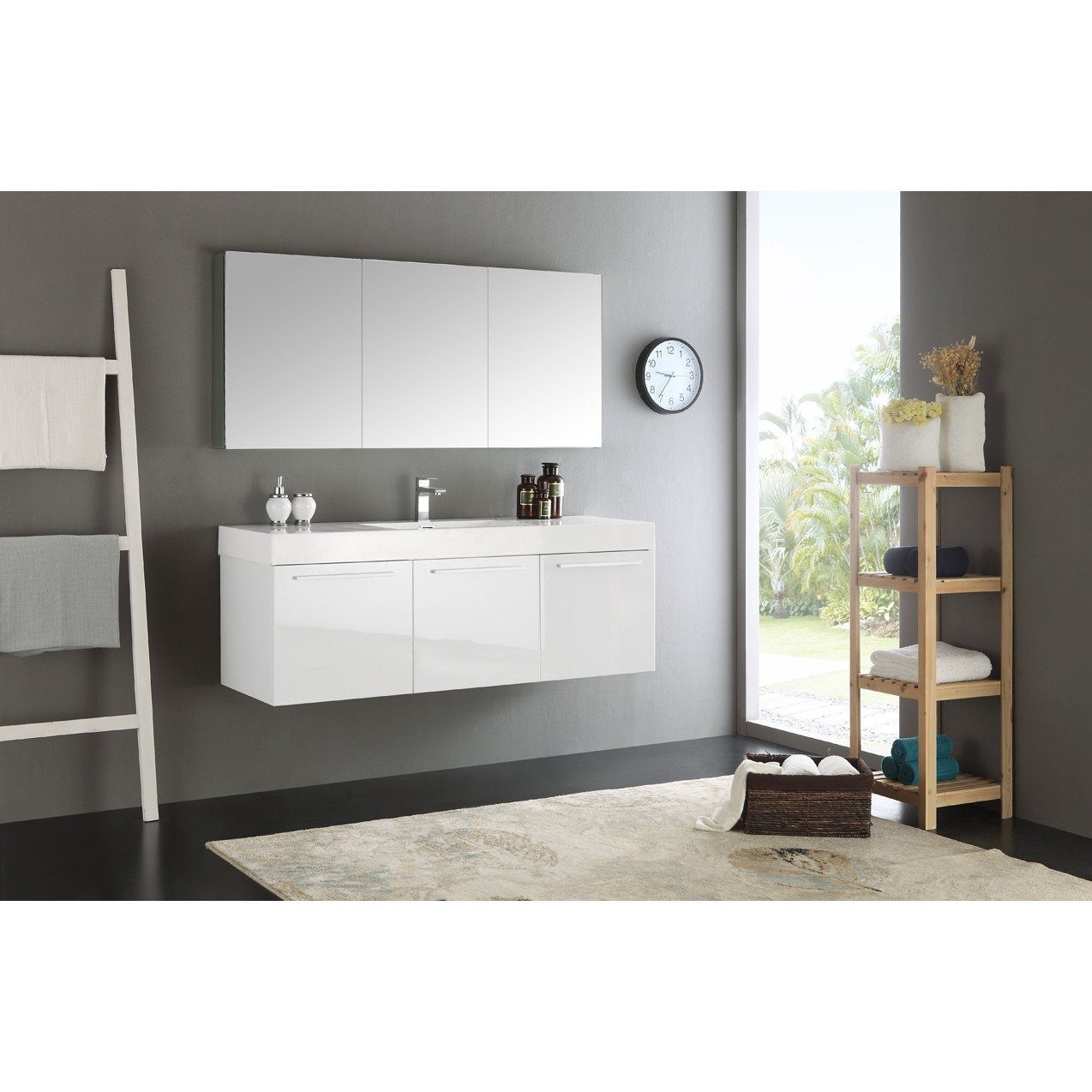 Fresca Vista 60" White Wall Hung Single Sink Modern Bathroom Vanity w/ Medicine Cabinet & Free Faucet Vanity Fresca 