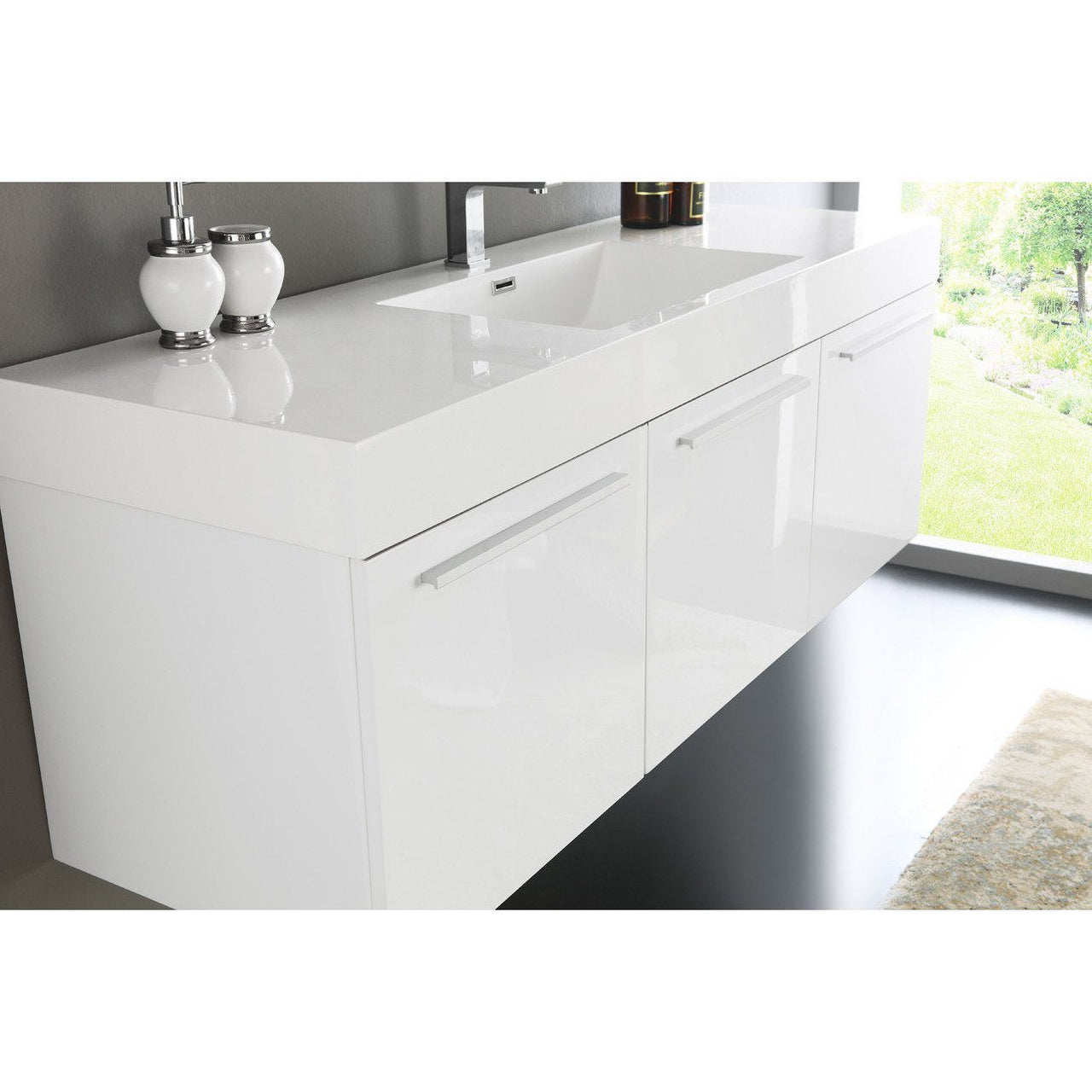 Fresca Vista 60" White Wall Hung Single Sink Modern Bathroom Vanity w/ Medicine Cabinet & Free Faucet Vanity Fresca 