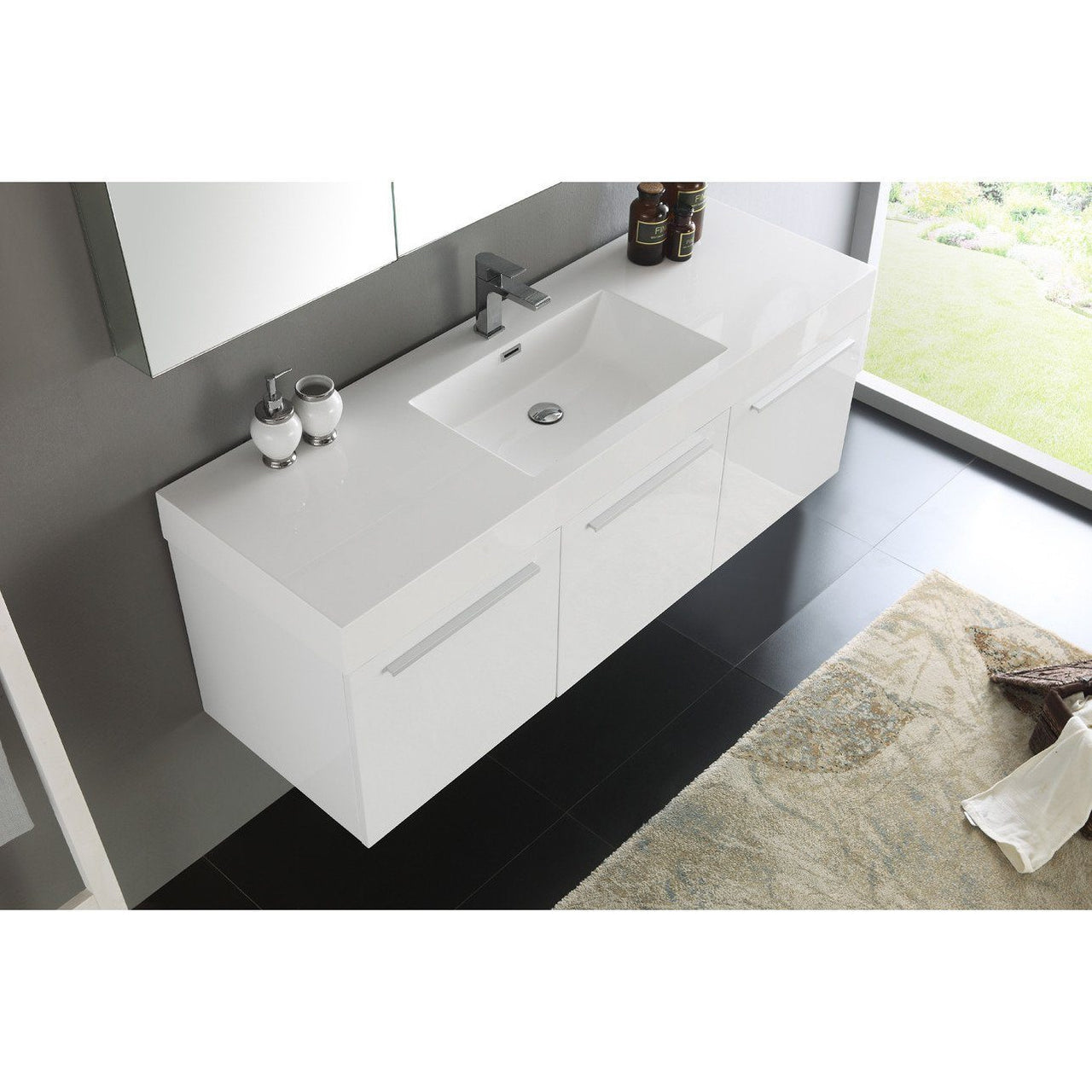 Fresca Vista 60" White Wall Hung Single Sink Modern Bathroom Vanity w/ Medicine Cabinet & Free Faucet Vanity Fresca 