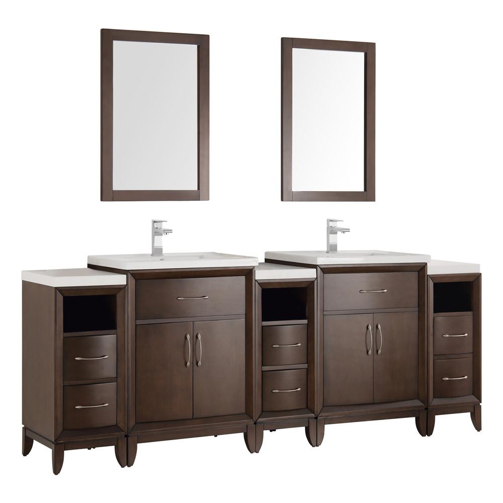 Fresca Cambridge 84" Antique Coffee Double Sink Traditional Vanity w/ Mirrors Vanity Fresca 