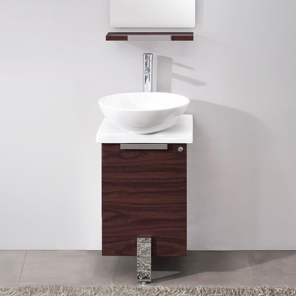 Adour 16" Dark Walnut Modern Bathroom Vanity w/ Mirror & Free Faucet Vanity Fresca 