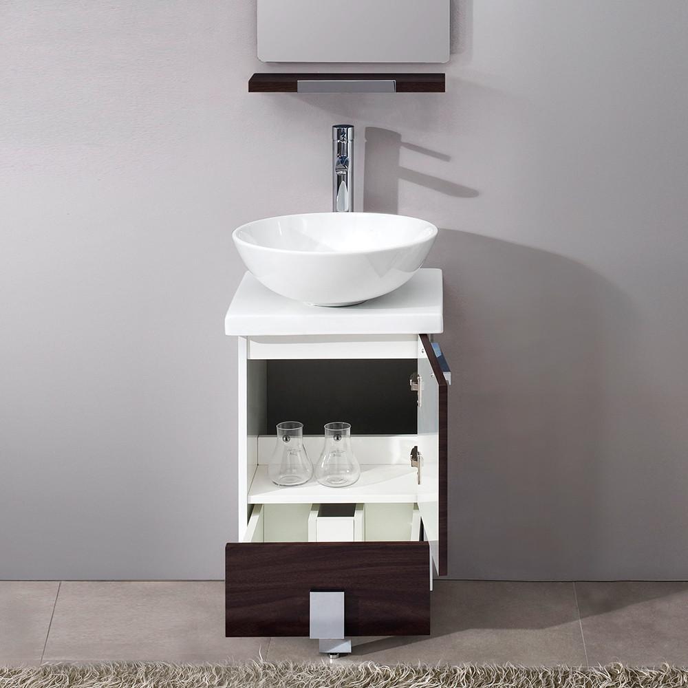 Adour 16" Dark Walnut Modern Bathroom Vanity w/ Mirror & Free Faucet Vanity Fresca 