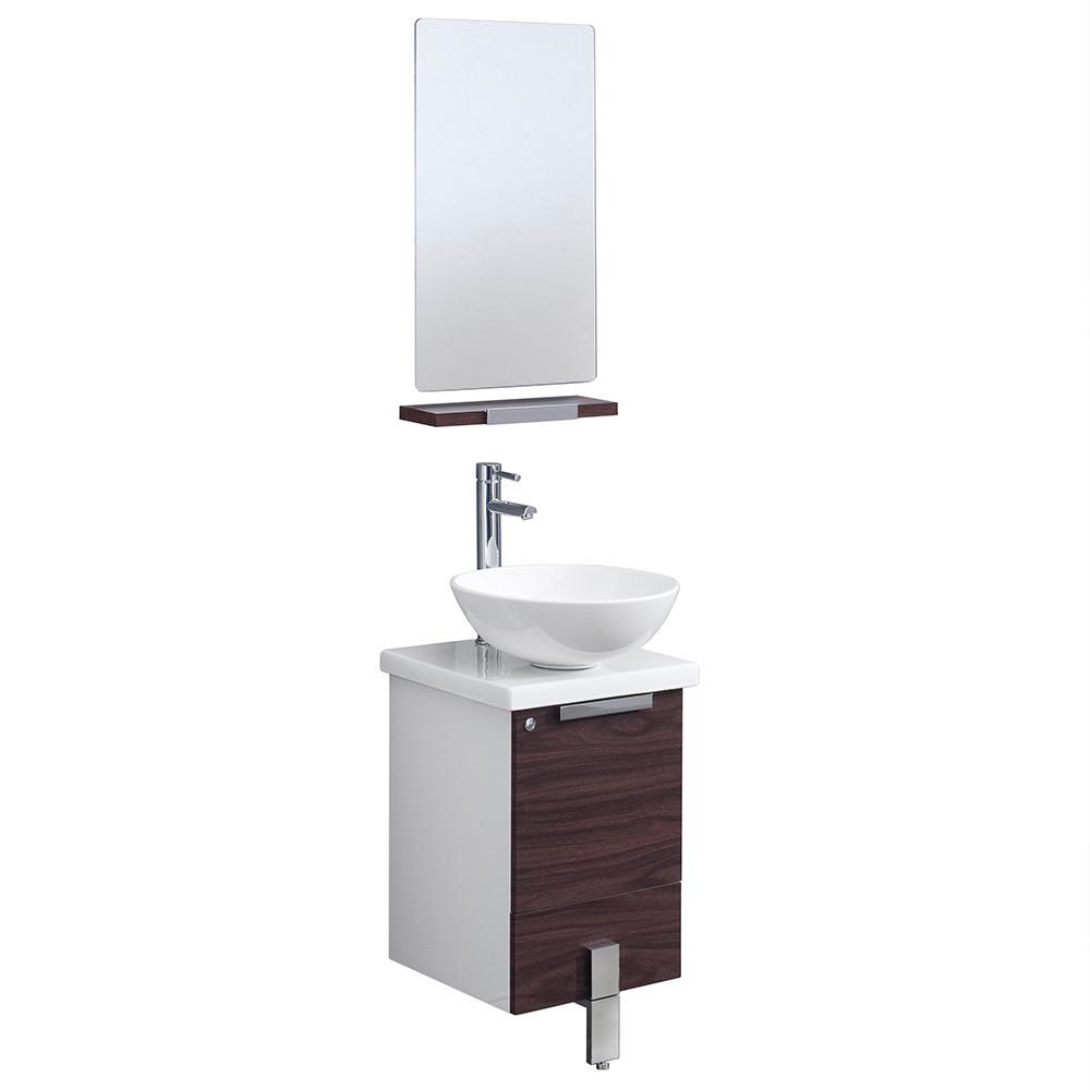 Adour 16" Dark Walnut Modern Bathroom Vanity w/ Mirror & Free Faucet Vanity Fresca 