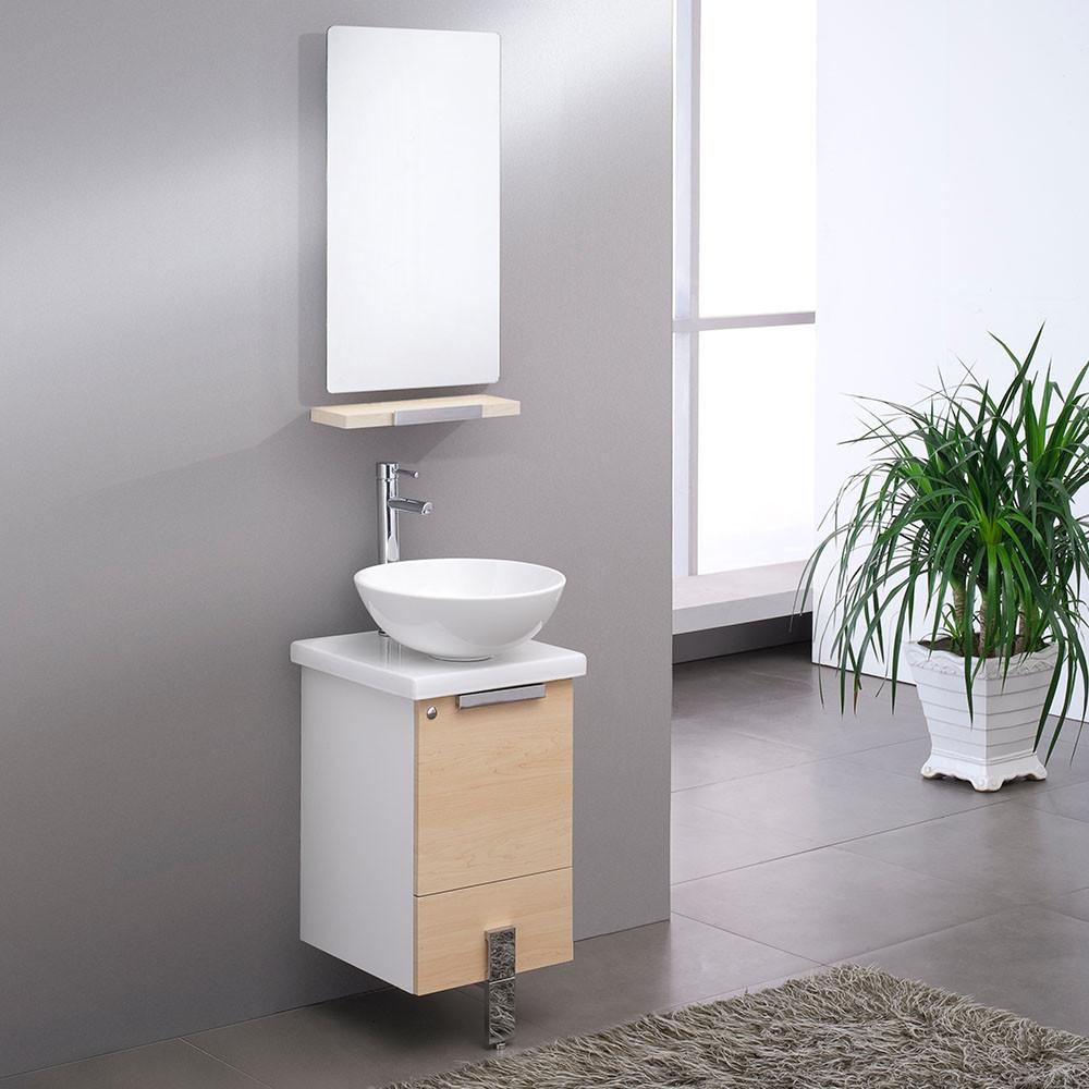 Fresca Adour 16" Light Walnut Modern Bathroom Vanity w/ Mirror Vanity Fresca 