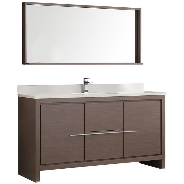 Fresca Allier 60" Gray Oak Modern Single Sink Vanity w/ Mirror & Free Faucet Vanity Fresca 