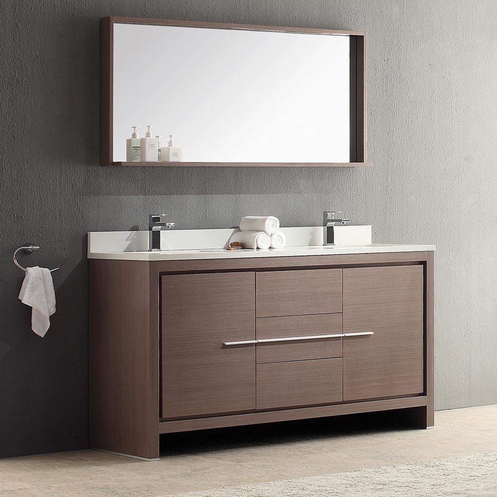 Fresca Allier 60" Gray Oak Modern Double Sink Bathroom Vanity w/ Mirror Vanity Fresca 