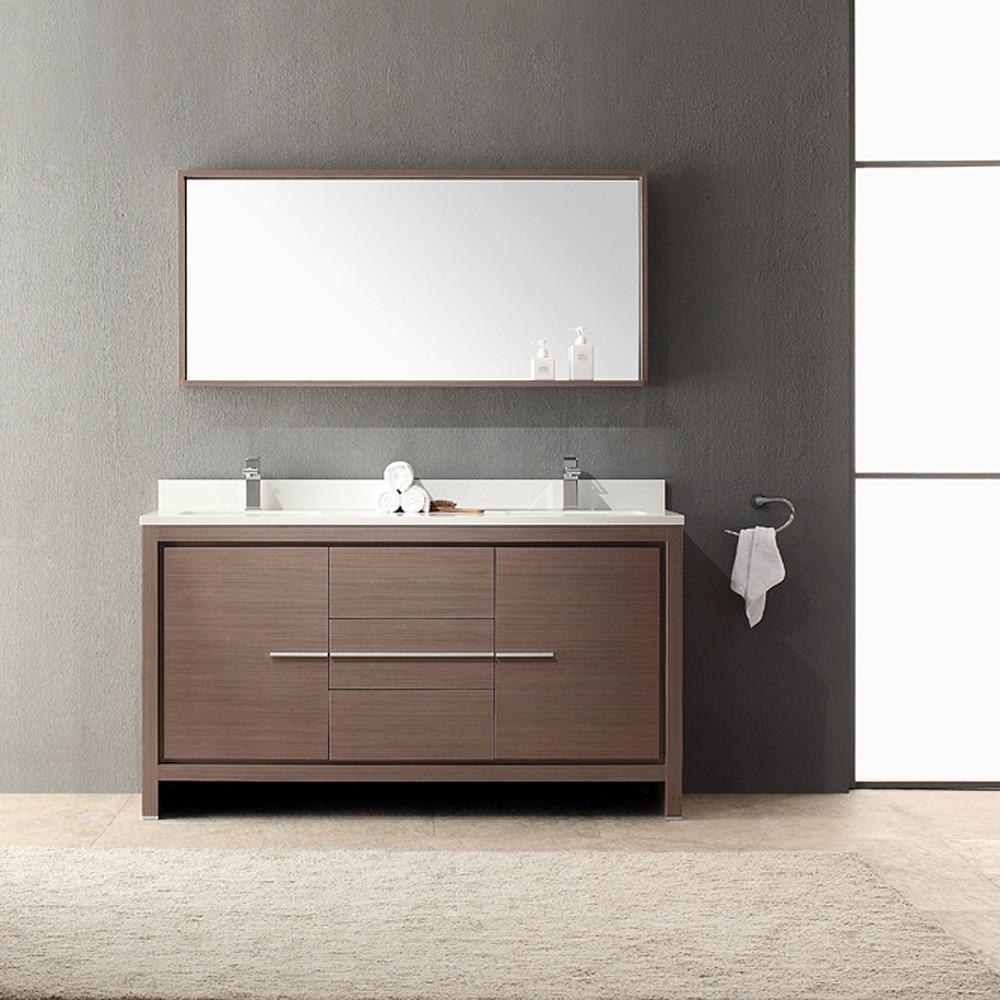 Fresca Allier 60" Gray Oak Modern Double Sink Bathroom Vanity w/ Mirror Vanity Fresca 