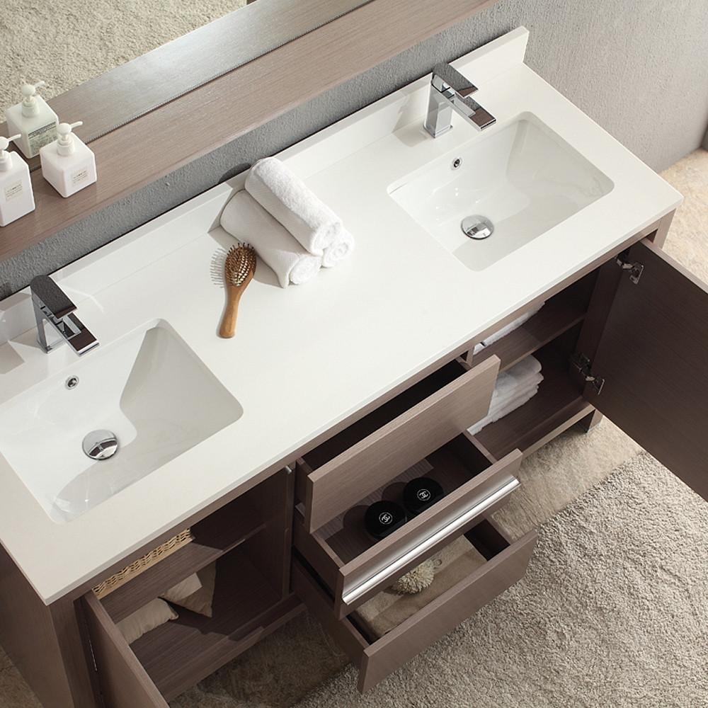 Fresca Allier 60" Gray Oak Modern Double Sink Bathroom Vanity w/ Mirror Vanity Fresca 