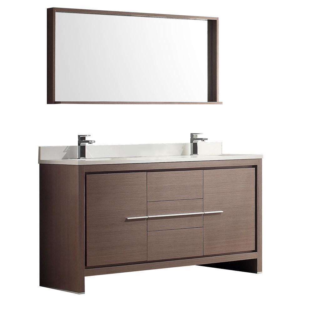 Fresca Allier 60" Gray Oak Modern Double Sink Bathroom Vanity w/ Mirror Vanity Fresca 