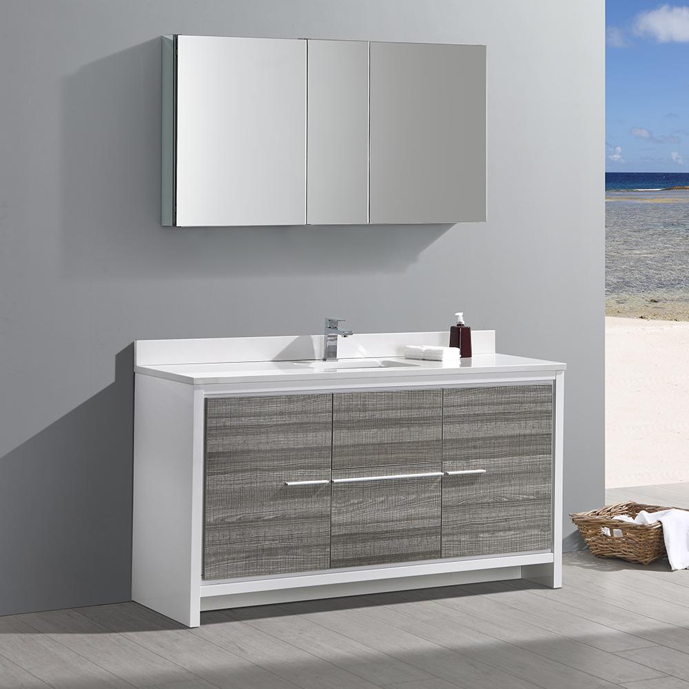 Fresca Allier Rio 60" Ash Gray Single Sink Modern Bathroom Vanity w/ Medicine Cabinet Vanity Fresca 