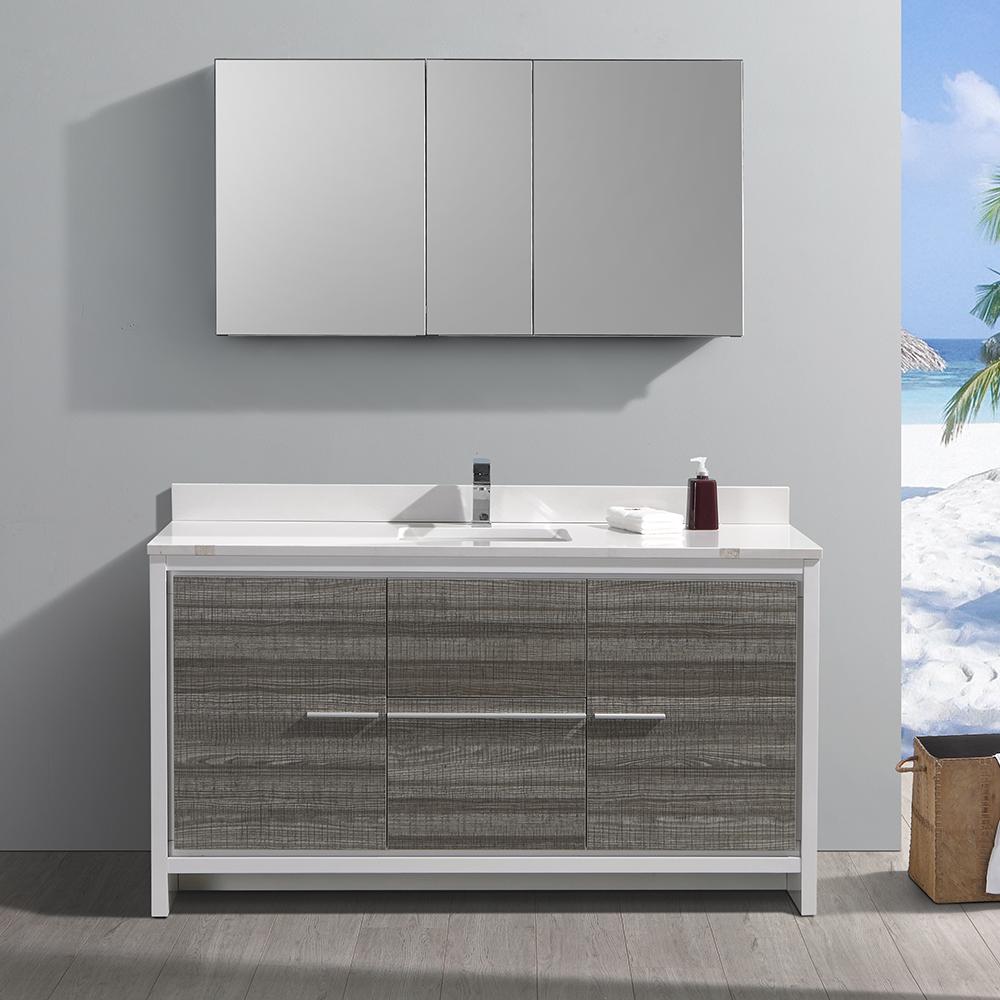 Fresca Allier Rio 60" Ash Gray Single Sink Modern Bathroom Vanity w/ Medicine Cabinet Vanity Fresca 