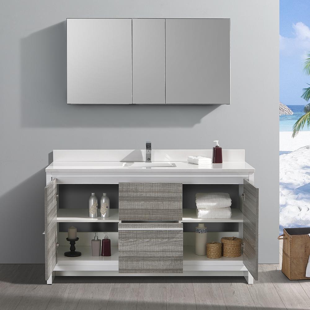 Fresca Allier Rio 60" Ash Gray Single Sink Modern Bathroom Vanity w/ Medicine Cabinet Vanity Fresca 