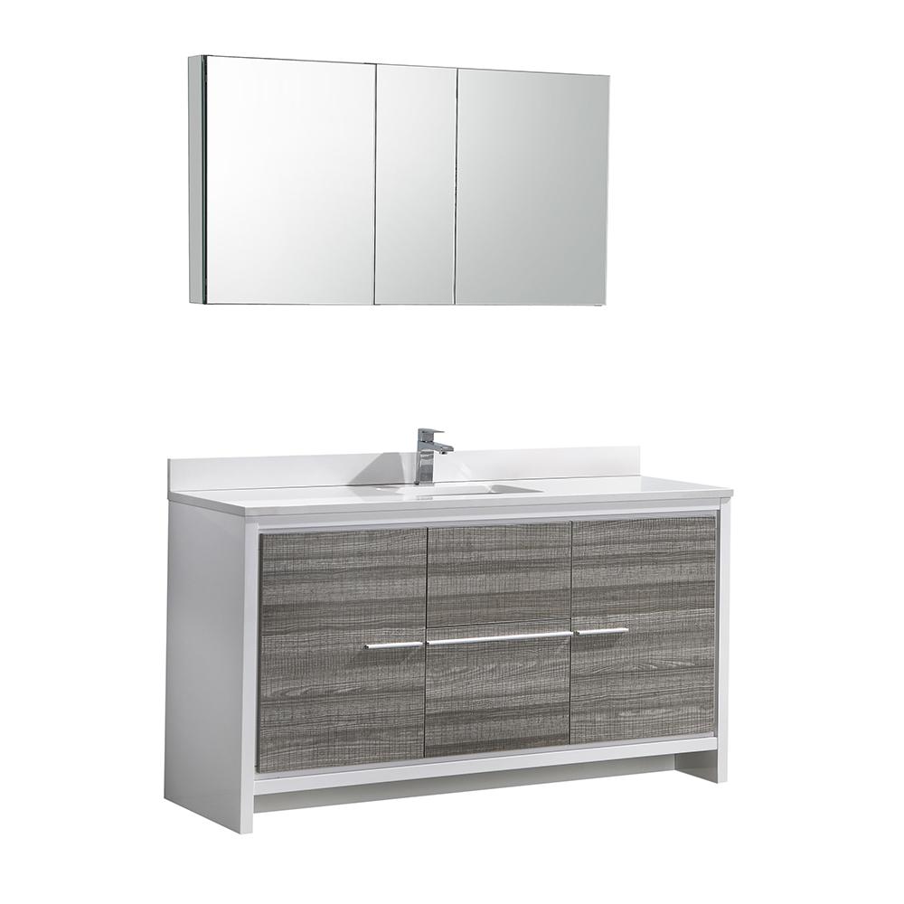Fresca Allier Rio 60" Ash Gray Single Sink Modern Bathroom Vanity w/ Medicine Cabinet Vanity Fresca 
