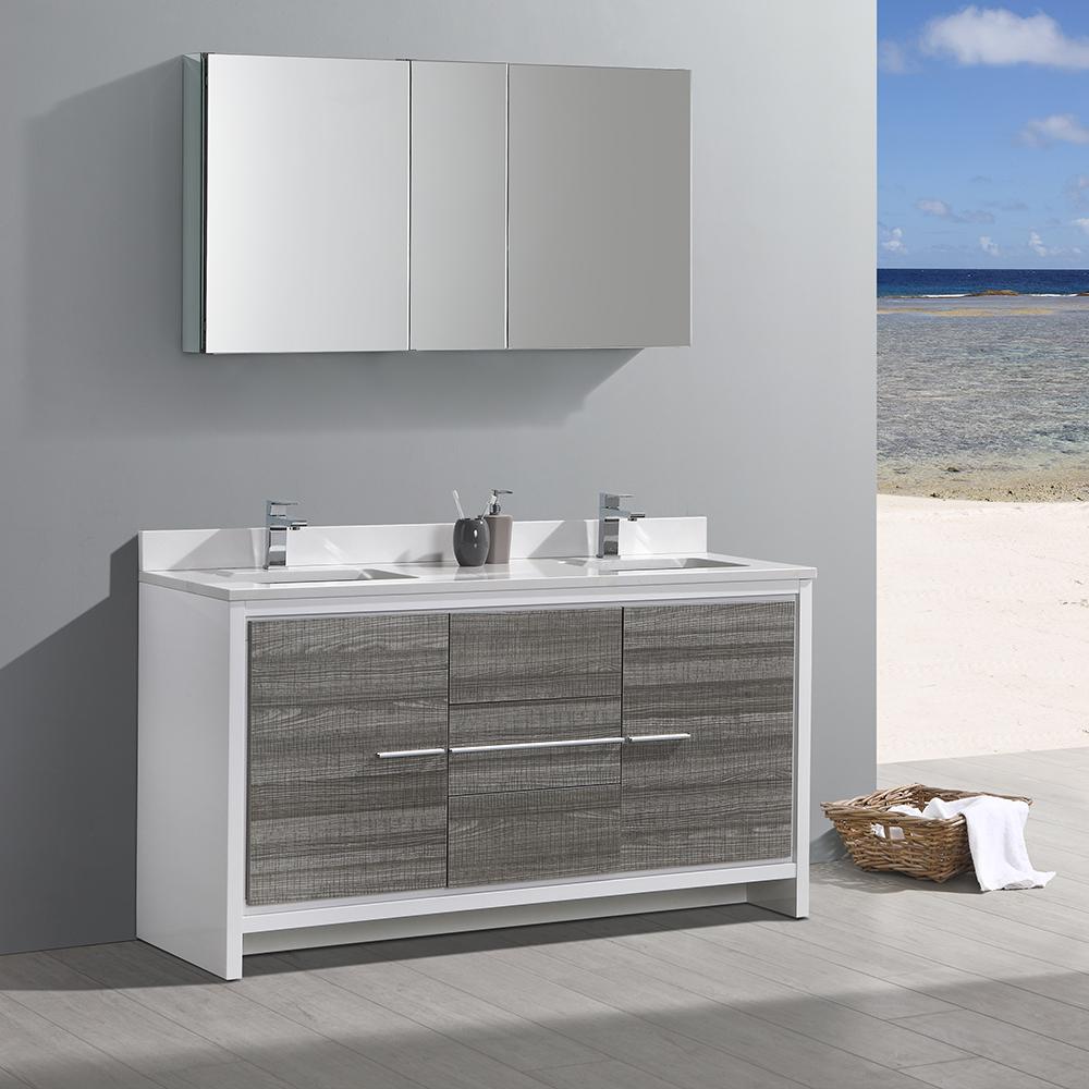 Fresca Allier Rio 60" Ash Gray Double Sink Modern Bathroom Vanity w/ Medicine Cabinet Vanity Fresca 