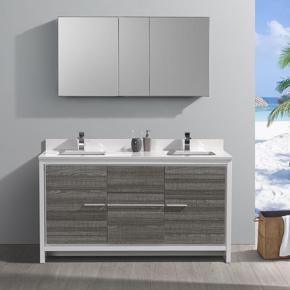 Fresca Allier Rio 60" Ash Gray Double Sink Modern Bathroom Vanity w/ Medicine Cabinet Vanity Fresca 