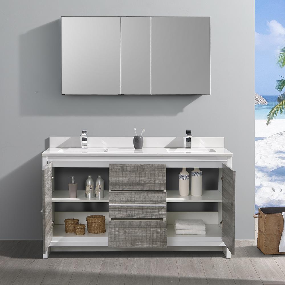 Fresca Allier Rio 60" Ash Gray Double Sink Modern Bathroom Vanity w/ Medicine Cabinet Vanity Fresca 