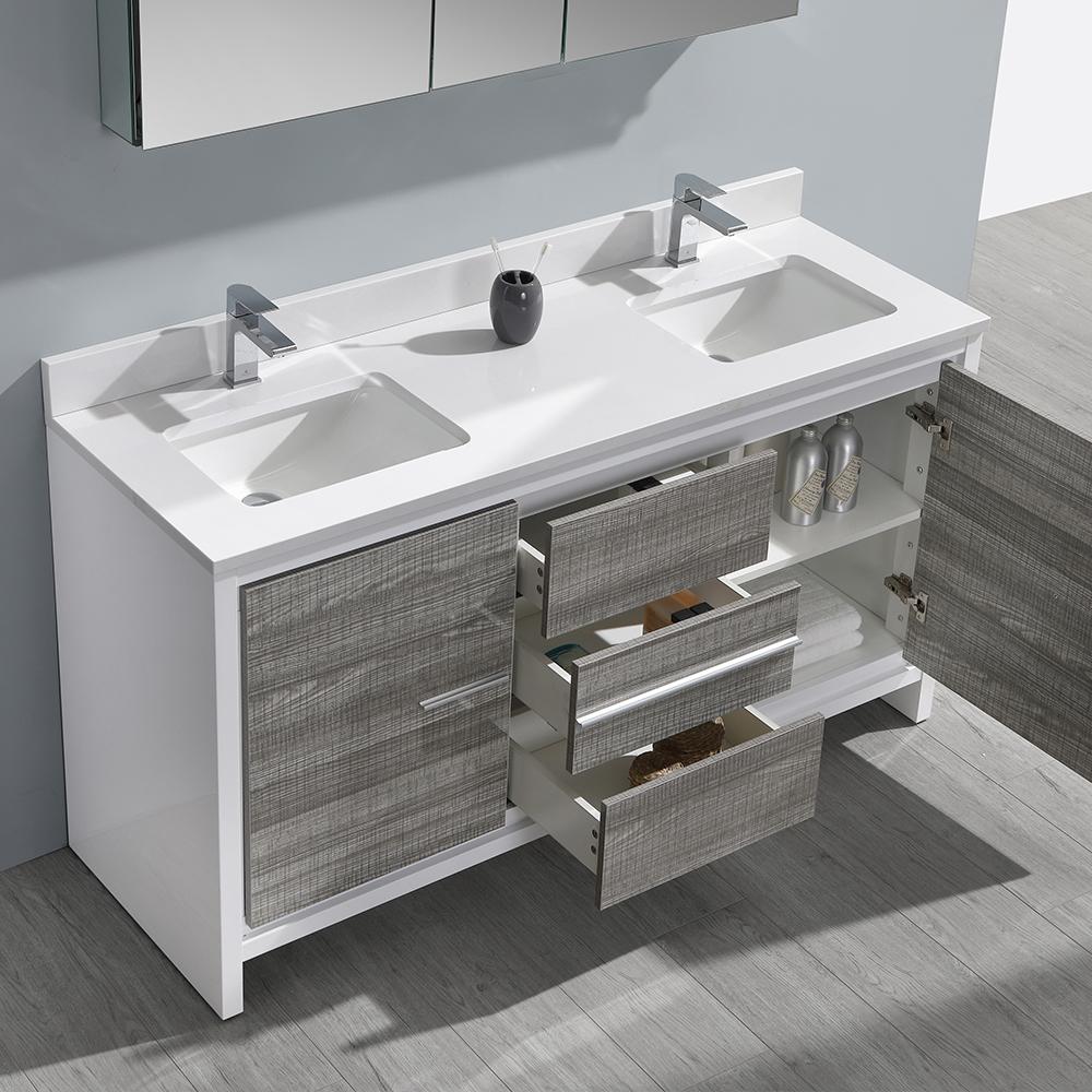 Fresca Allier Rio 60" Ash Gray Double Sink Modern Bathroom Vanity w/ Medicine Cabinet Vanity Fresca 