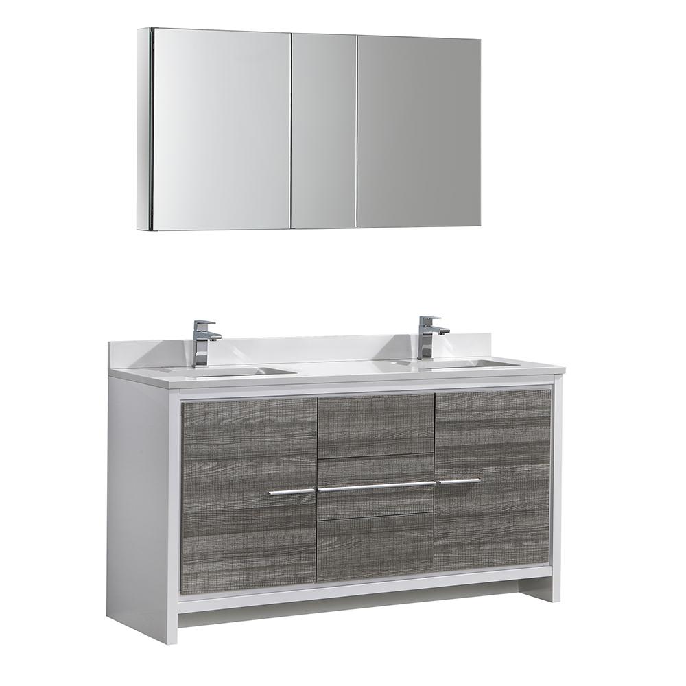 Fresca Allier Rio 60" Ash Gray Double Sink Modern Bathroom Vanity w/ Medicine Cabinet Vanity Fresca 