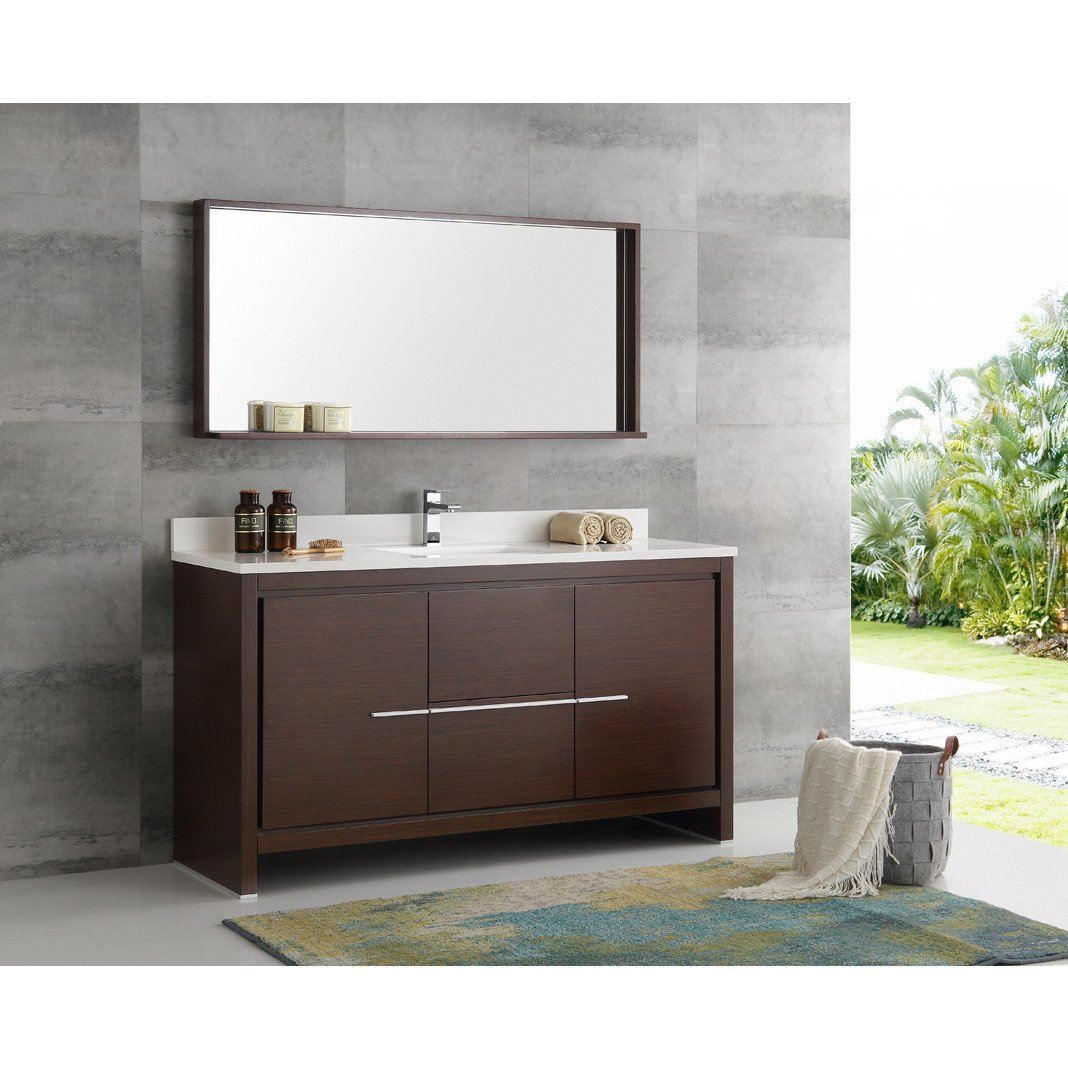 Fresca Allier 60" Wenge Brown Modern Single Sink Vanity w/ Mirror & Free Faucet Vanity Fresca 