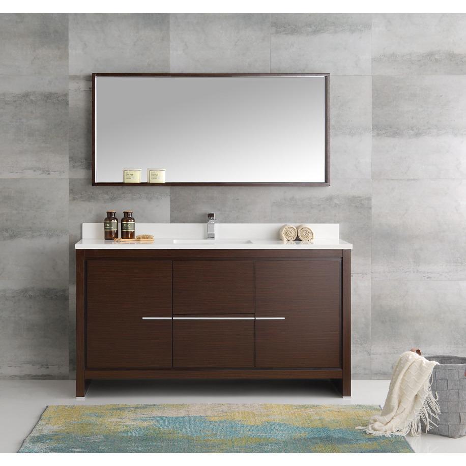 Fresca Allier 60" Wenge Brown Modern Single Sink Vanity w/ Mirror & Free Faucet Vanity Fresca 