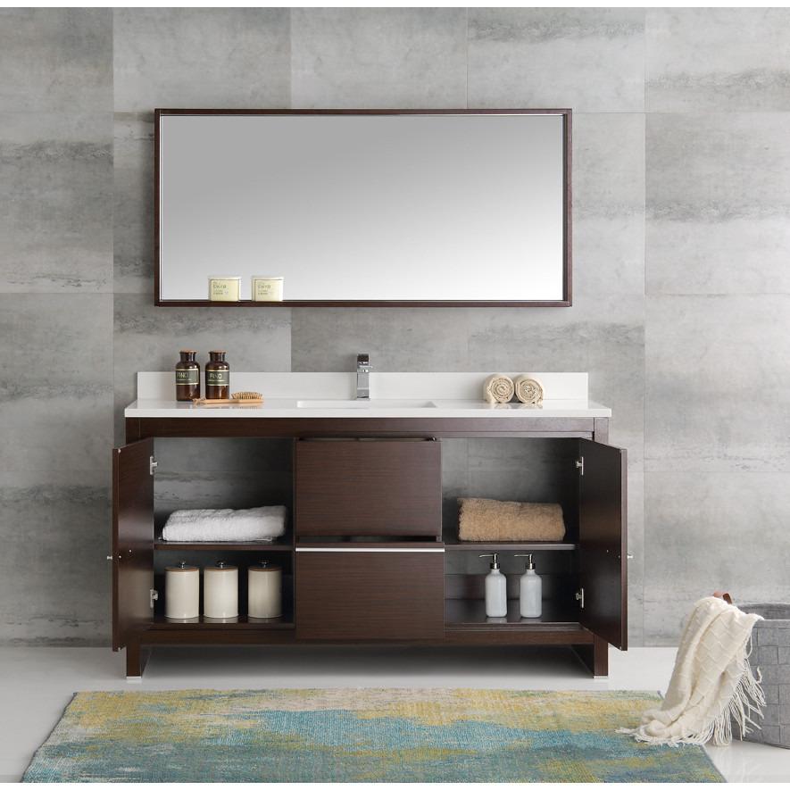 Fresca Allier 60" Wenge Brown Modern Single Sink Vanity w/ Mirror & Free Faucet Vanity Fresca 