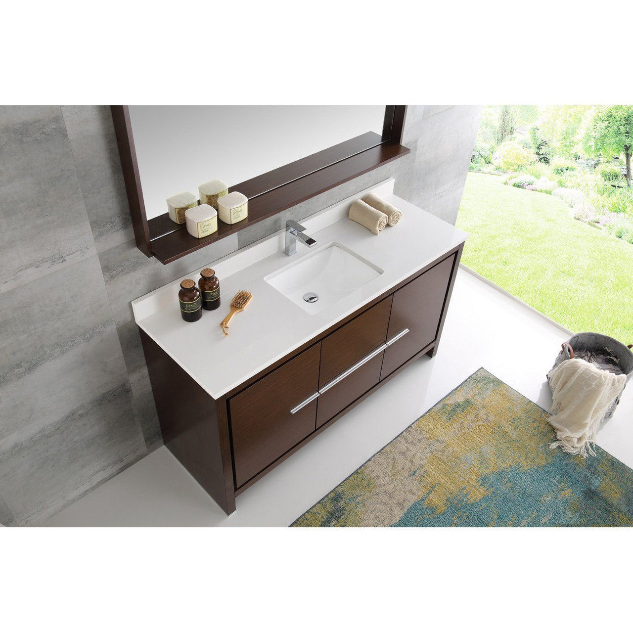 Fresca Allier 60" Wenge Brown Modern Single Sink Vanity w/ Mirror & Free Faucet Vanity Fresca 
