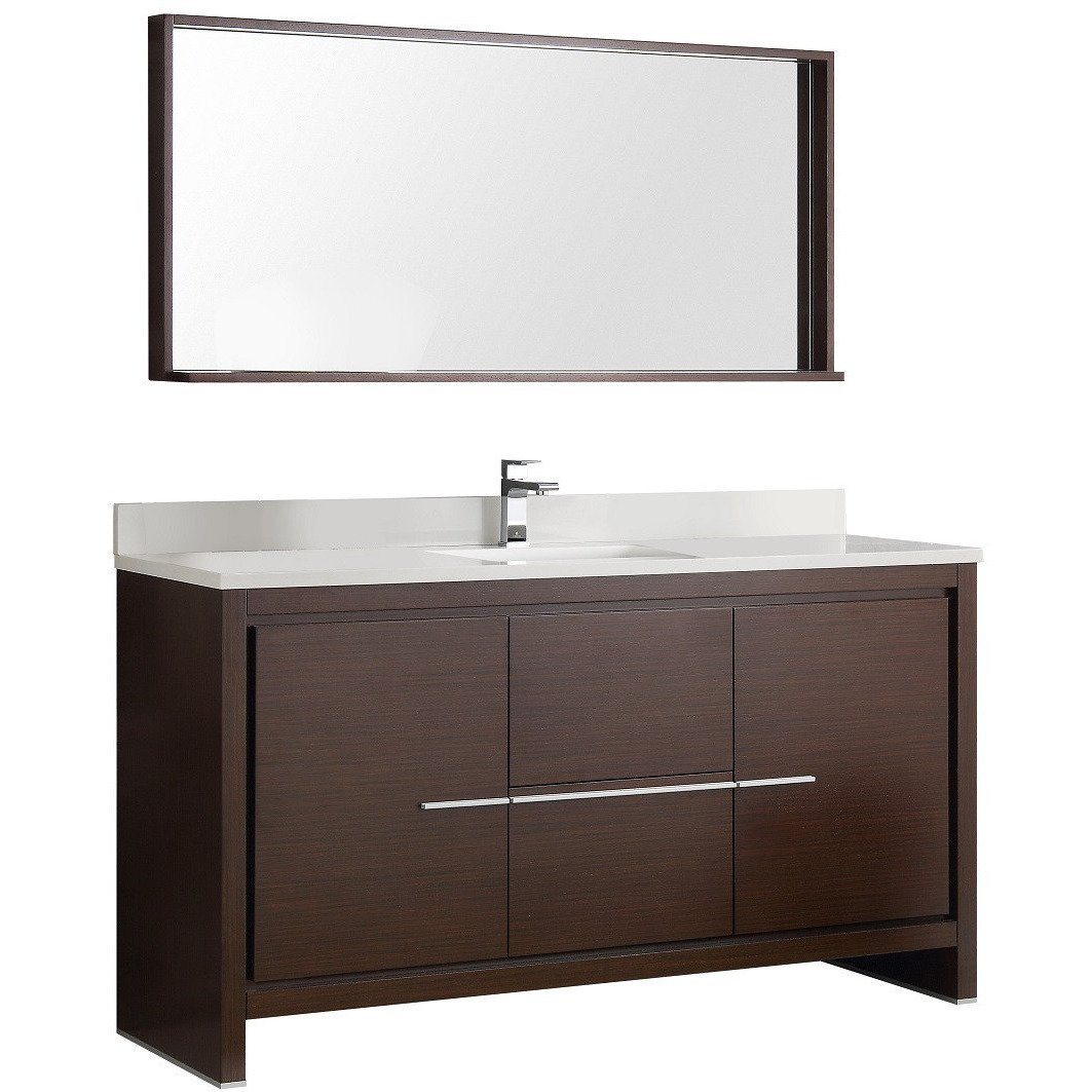 Fresca Allier 60" Wenge Brown Modern Single Sink Vanity w/ Mirror & Free Faucet Vanity Fresca 