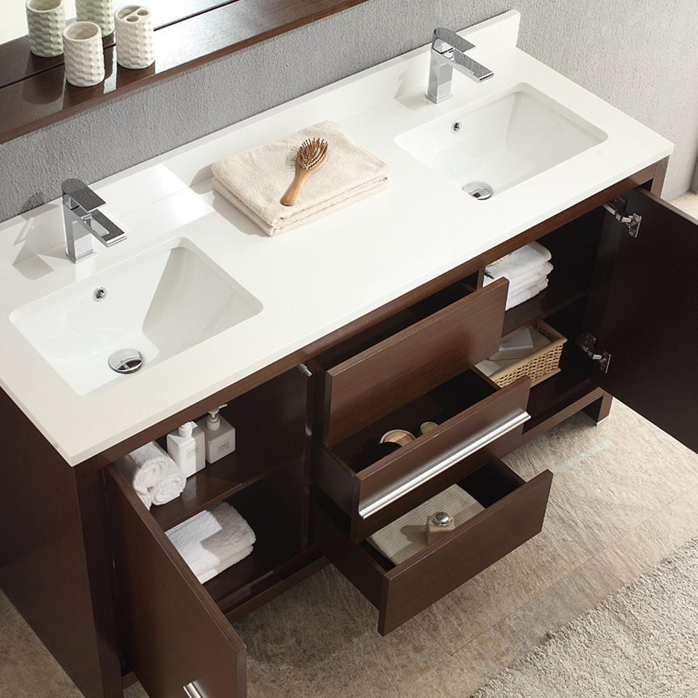 Fresca Allier 60" Wenge Brown Modern Double Sink Bathroom Vanity w/ Mirror Vanity Fresca 