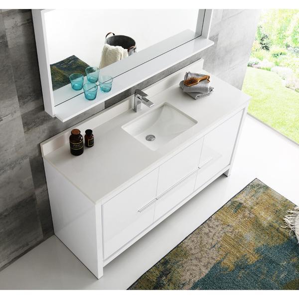 Fresca Allier 60" White Modern Single Sink Vanity w/ Mirror & Free Faucet Vanity Fresca 