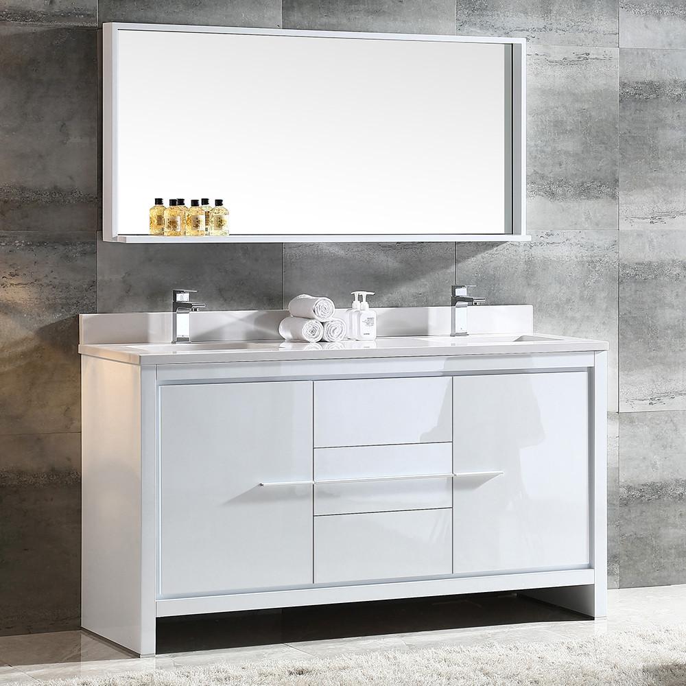 Fresca Allier 60" White Modern Double Sink Vanity w/ Mirror & Free Faucet Vanity Fresca 
