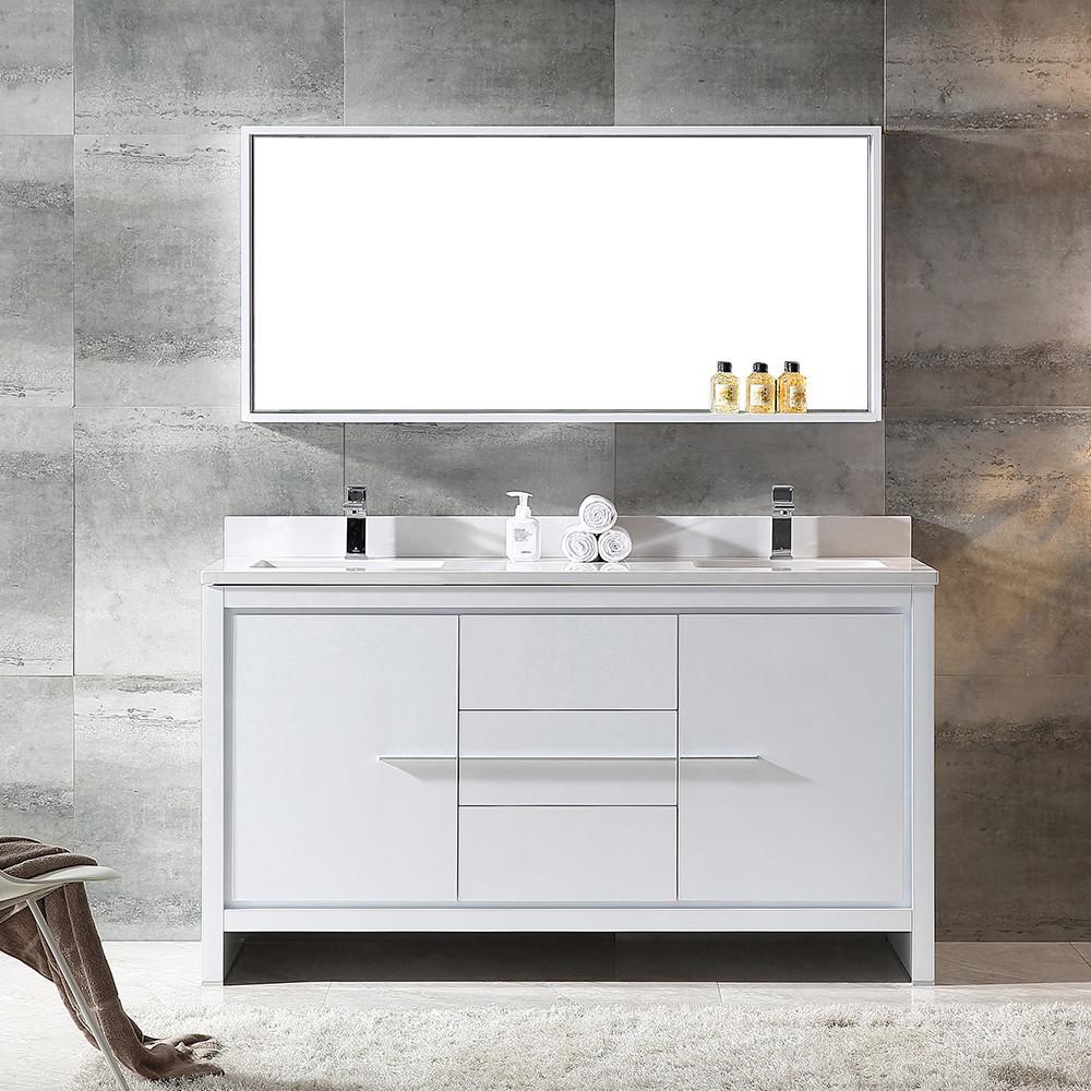 Fresca Allier 60" White Modern Double Sink Vanity w/ Mirror & Free Faucet Vanity Fresca 