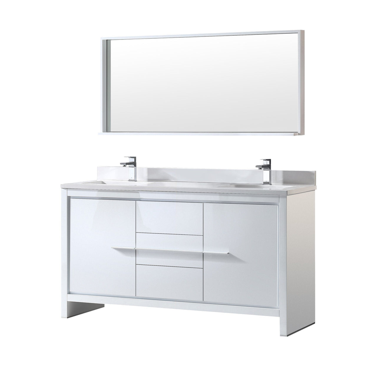 Fresca Allier 60" White Modern Double Sink Vanity w/ Mirror & Free Faucet Vanity Fresca 