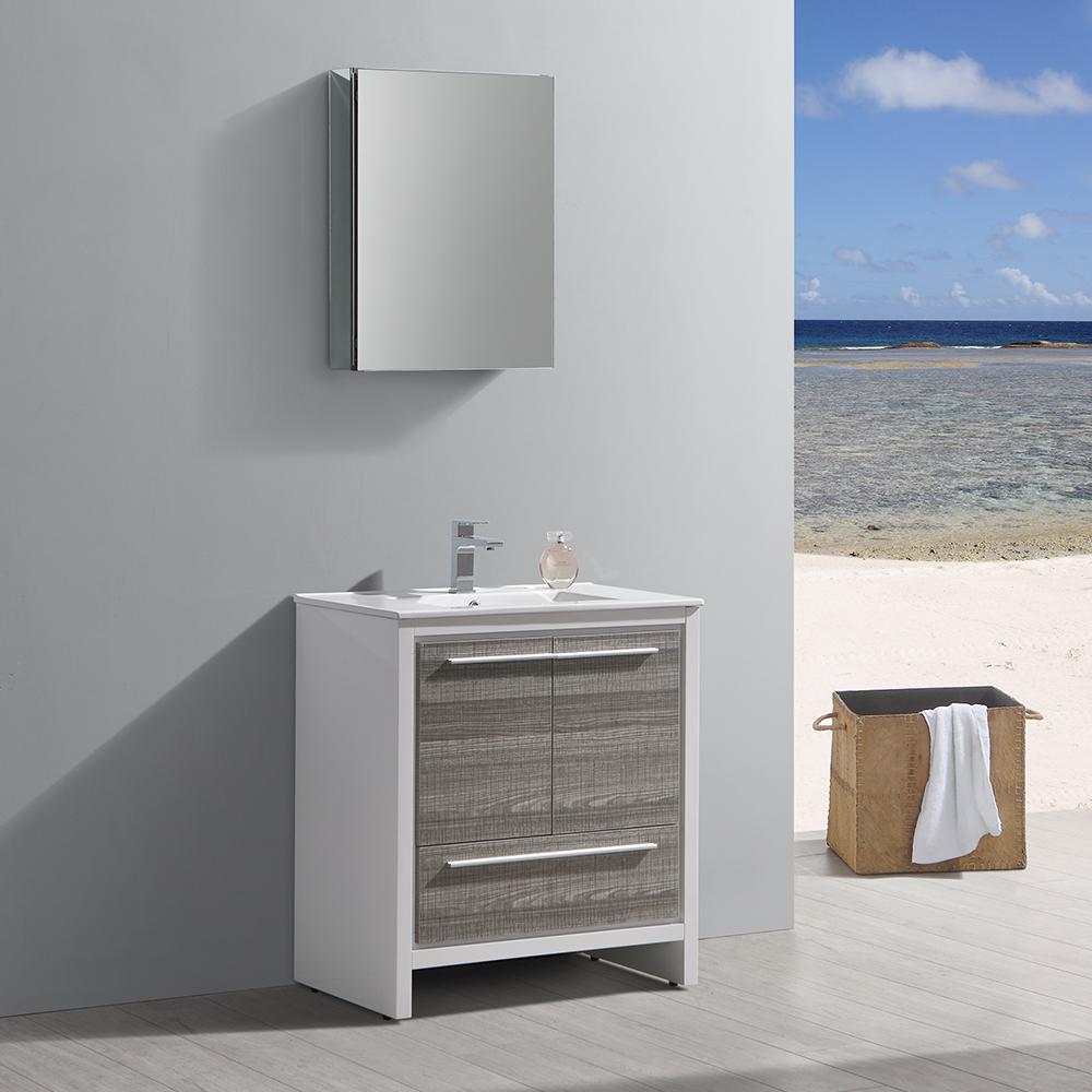 Fresca Allier Rio 30" Ash Gray Modern Bathroom Vanity w/ Medicine Cabinet Vanity Fresca 