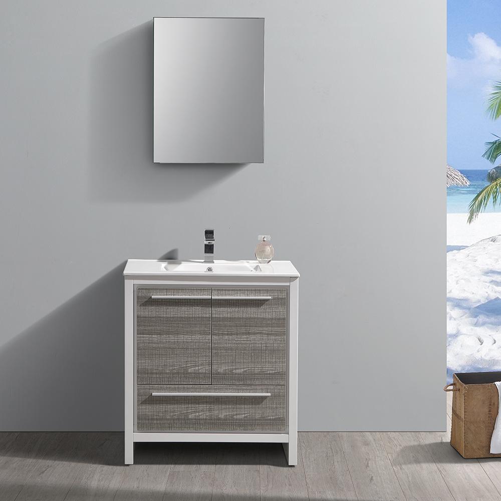 Fresca Allier Rio 30" Ash Gray Modern Bathroom Vanity w/ Medicine Cabinet Vanity Fresca 