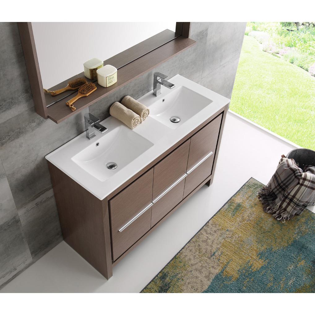 Fresca Allier 48" Gray Oak Modern Double Sink Vanity w/ Mirror & Free Faucet Vanity Fresca 