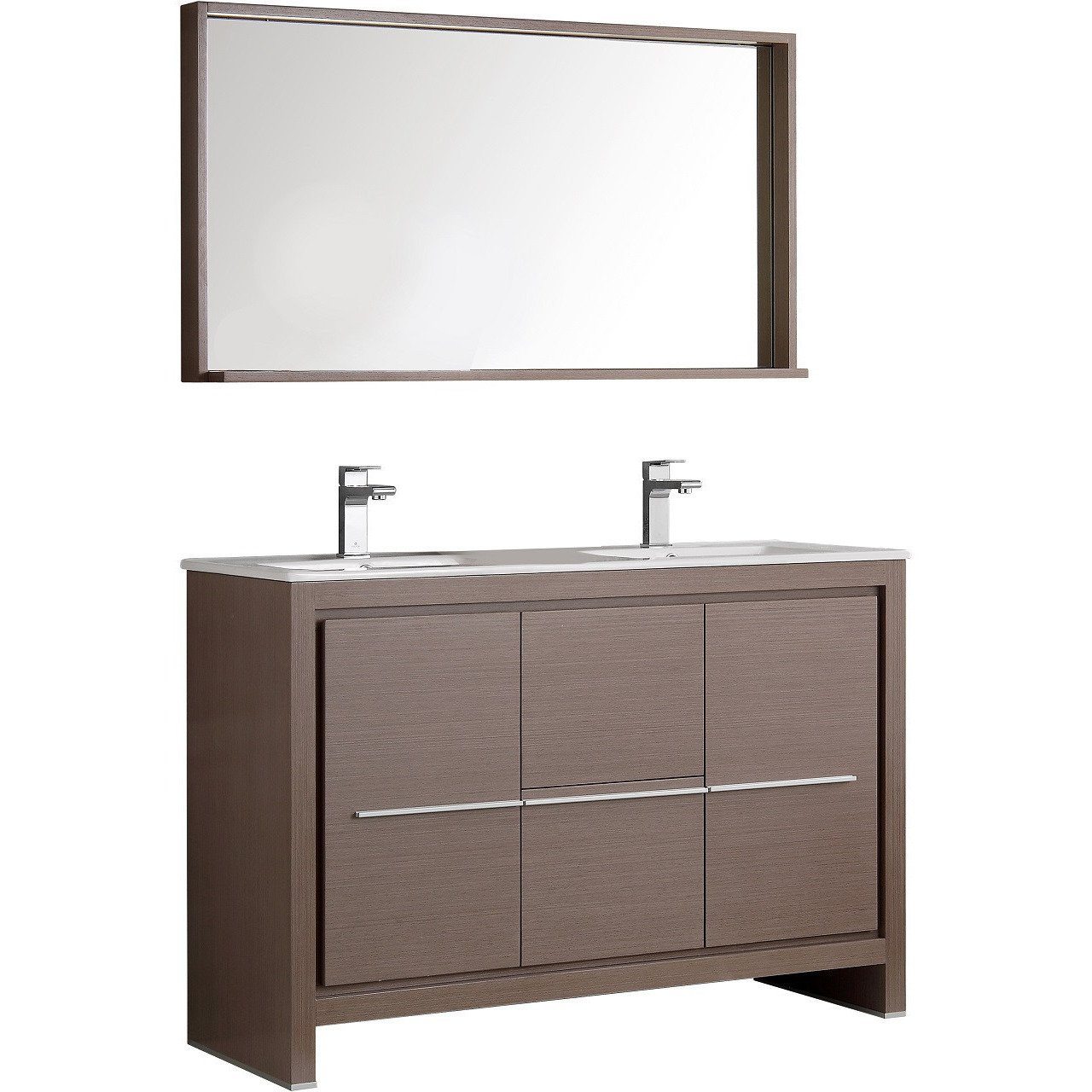 Fresca Allier 48" Gray Oak Modern Double Sink Vanity w/ Mirror & Free Faucet Vanity Fresca 