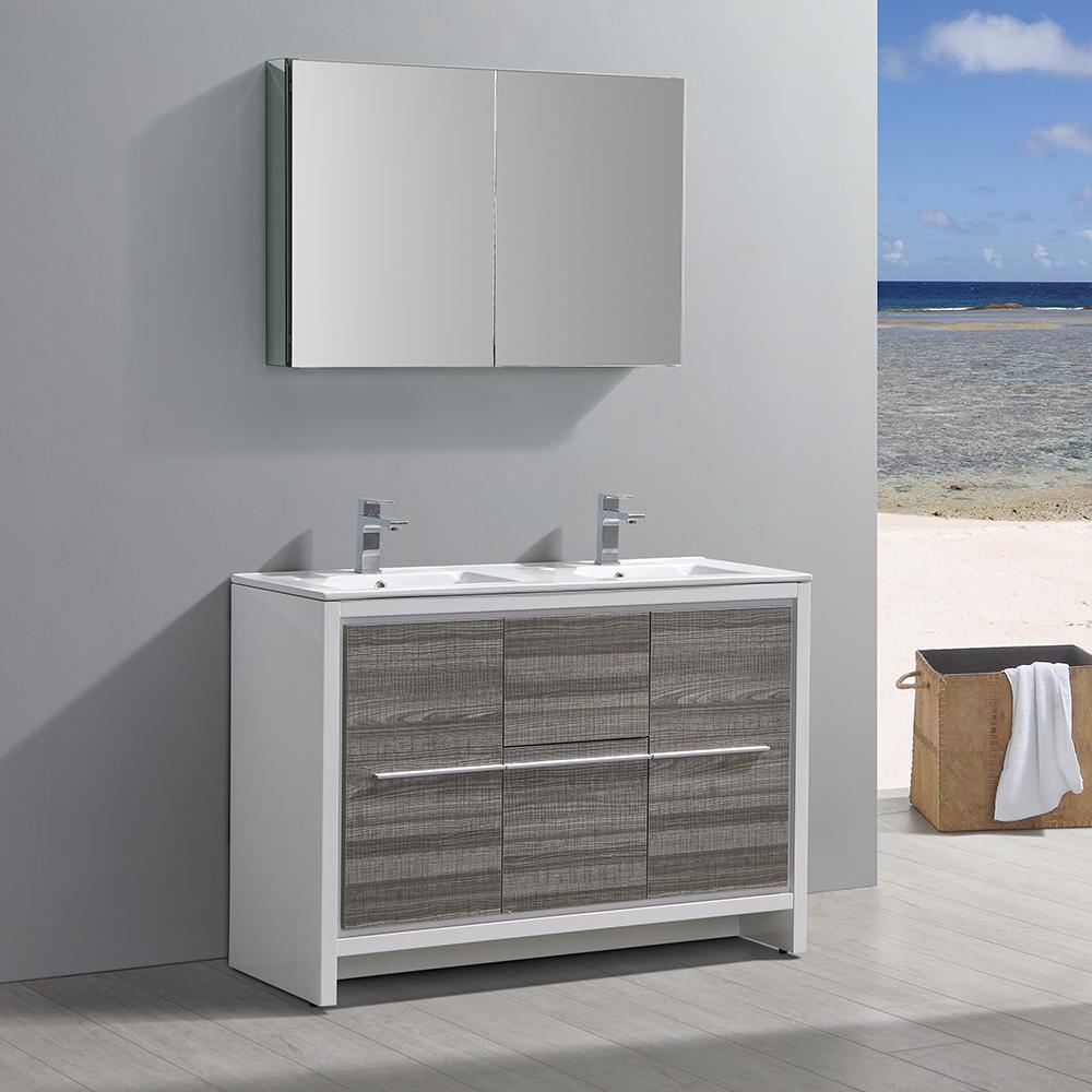 Fresca Allier Rio 48" Ash Gray Double Sink Modern Bathroom Vanity w/ Medicine Cabinet Vanity Fresca 