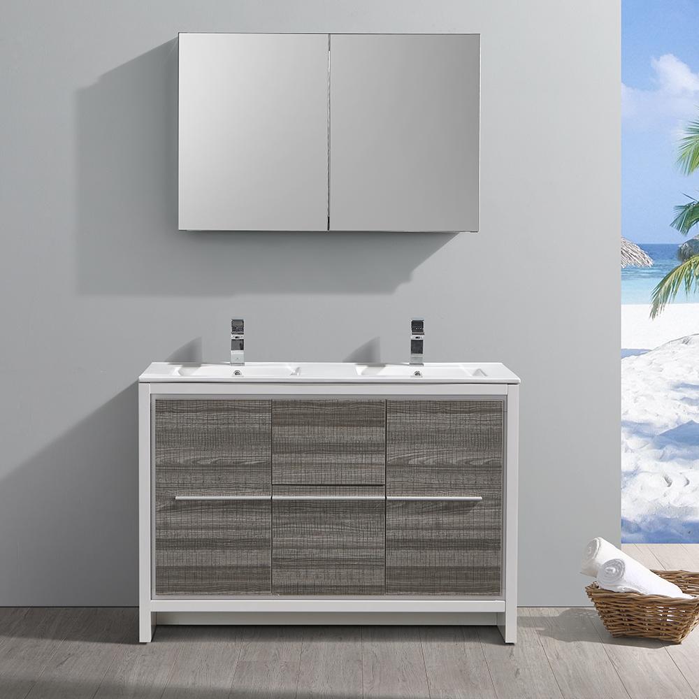 Fresca Allier Rio 48" Ash Gray Double Sink Modern Bathroom Vanity w/ Medicine Cabinet Vanity Fresca 