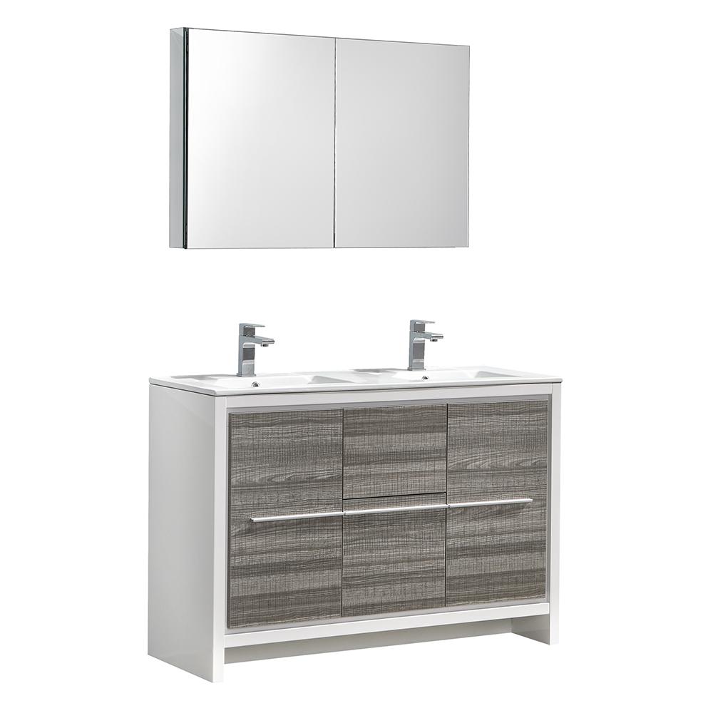 Fresca Allier Rio 48" Ash Gray Double Sink Modern Bathroom Vanity w/ Medicine Cabinet Vanity Fresca 
