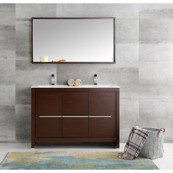 Fresca Allier 48" Wenge Brown Modern Double Sink Vanity w/ Mirror & Free Faucet Vanity Fresca 