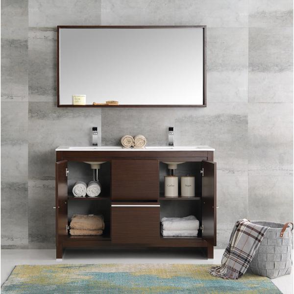 Fresca Allier 48" Wenge Brown Modern Double Sink Vanity w/ Mirror & Free Faucet Vanity Fresca 