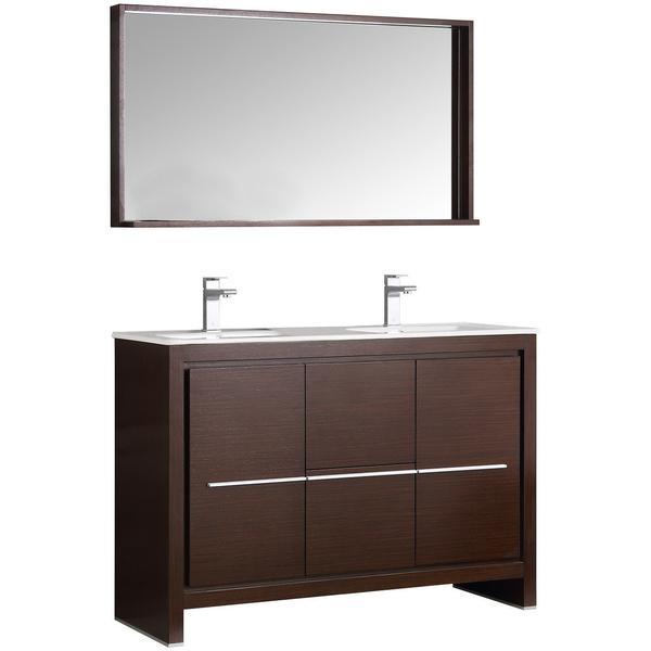 Fresca Allier 48" Wenge Brown Modern Double Sink Vanity w/ Mirror & Free Faucet Vanity Fresca 