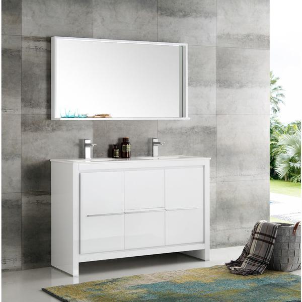 Fresca Allier 48" White Modern Double Sink Vanity w/ Mirror & Free Faucet Vanity Fresca 