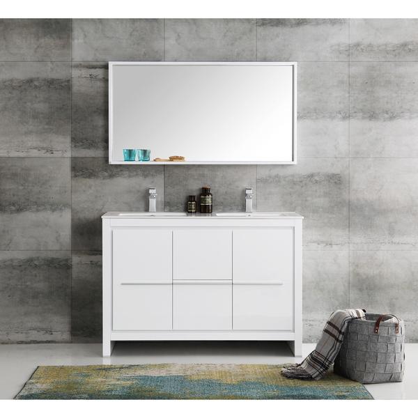 Fresca Allier 48" White Modern Double Sink Vanity w/ Mirror & Free Faucet Vanity Fresca 