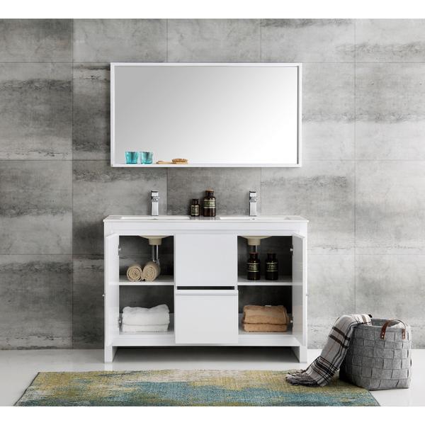 Fresca Allier 48" White Modern Double Sink Vanity w/ Mirror & Free Faucet Vanity Fresca 