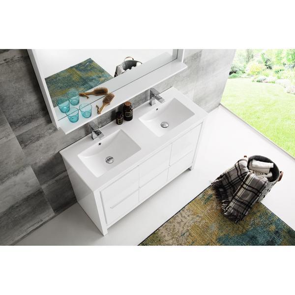Fresca Allier 48" White Modern Double Sink Vanity w/ Mirror & Free Faucet Vanity Fresca 