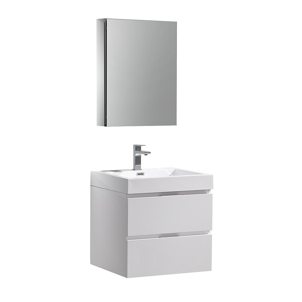 Fresca Valencia 24" Wall Hung Modern Bathroom Vanity w/ Medicine Cabinet Vanity Fresca Glossy White 